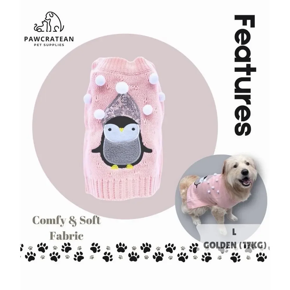 Pet pink penguine sequin knit dog sweater L